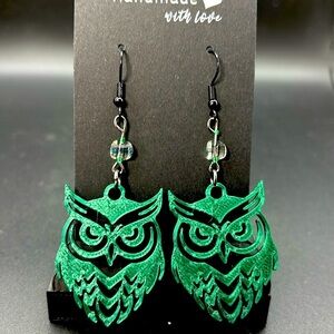 Handmade Green Owl Earrings